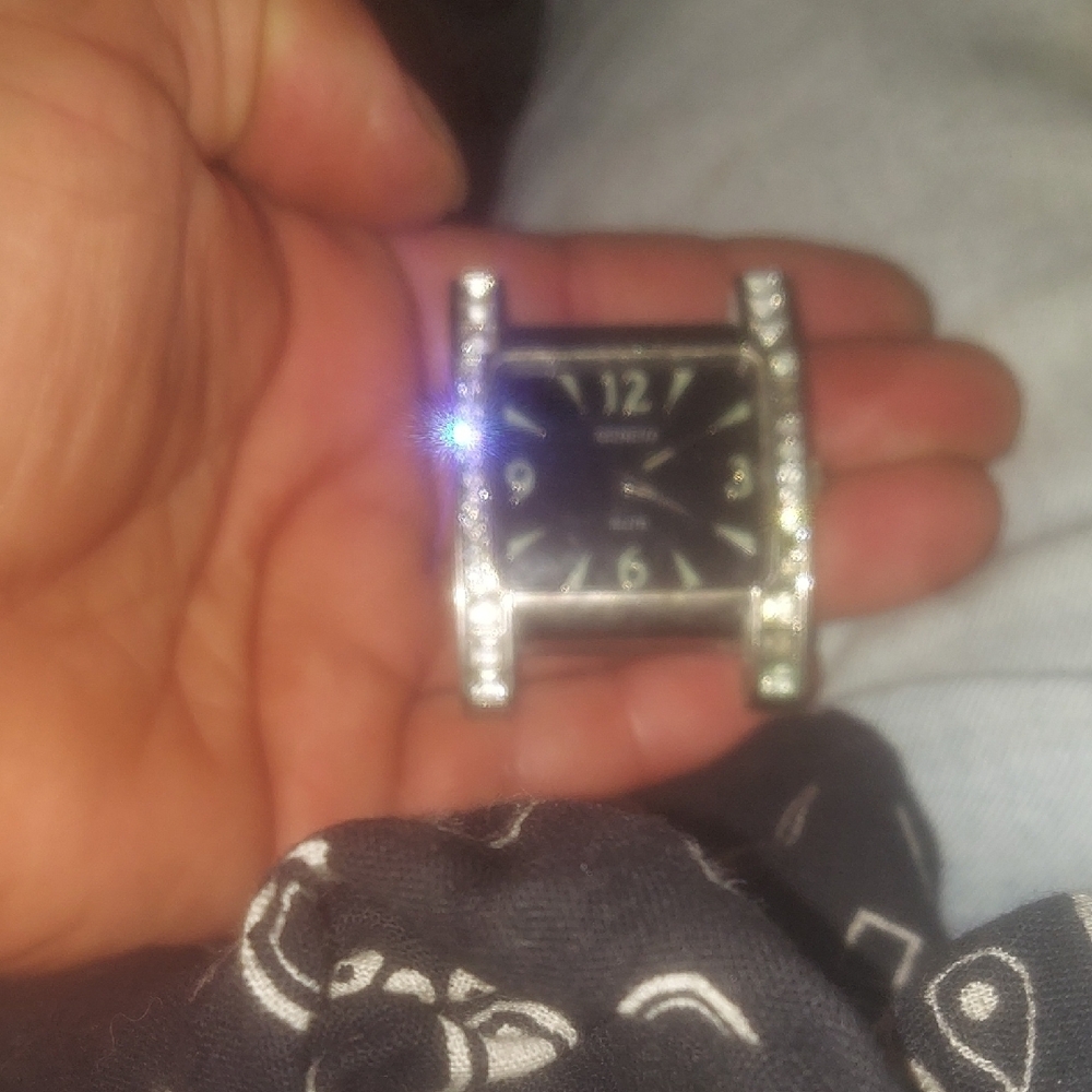 Geneva Silver Black Square Watch with Rhinestone Bezel